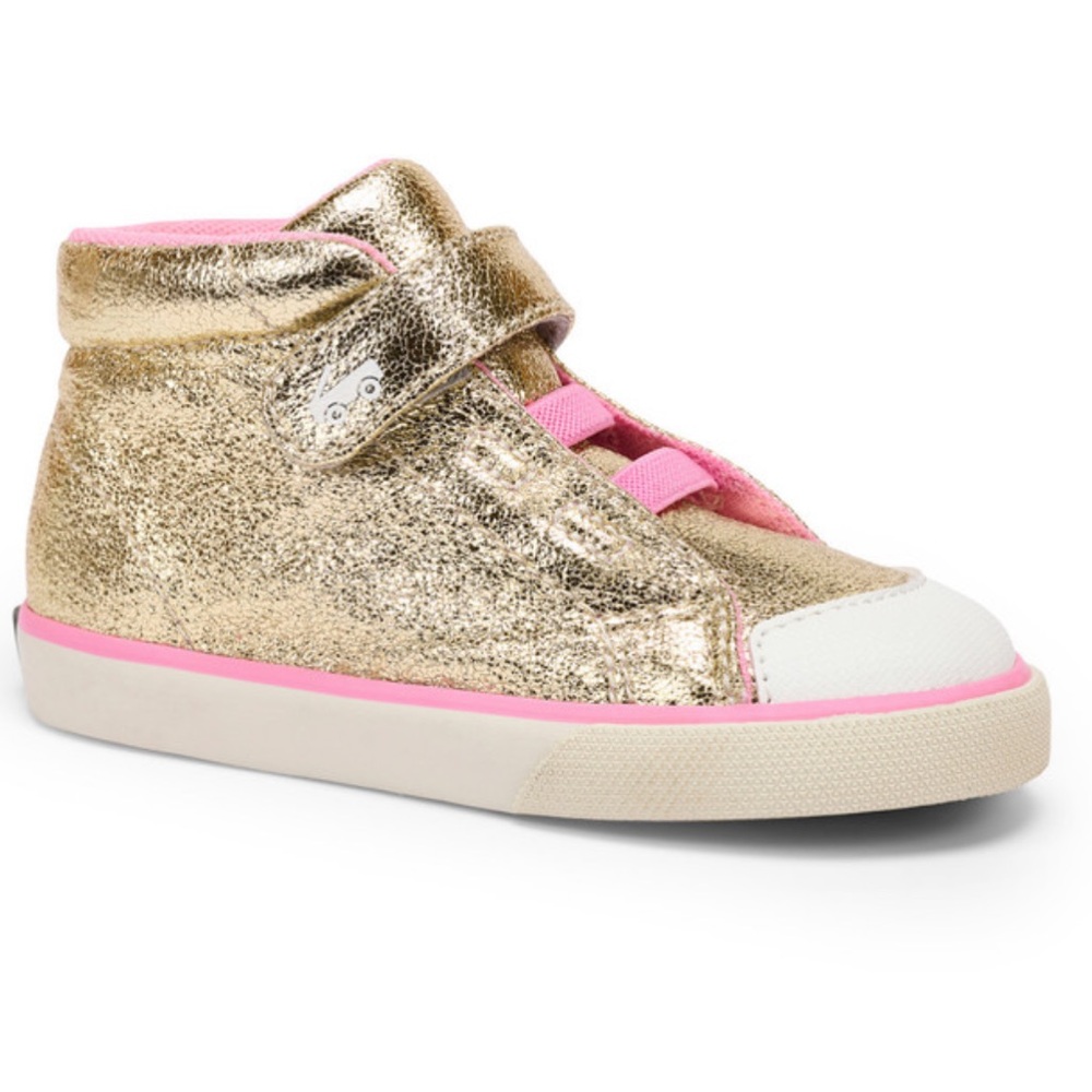 Baby Girl Toddler SEE KAI Run High Tops Metallic Gold Pink Walker Sneakers Shoes